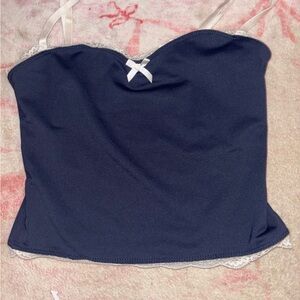 Edikted Navy Blue Lace Trim Cami Top